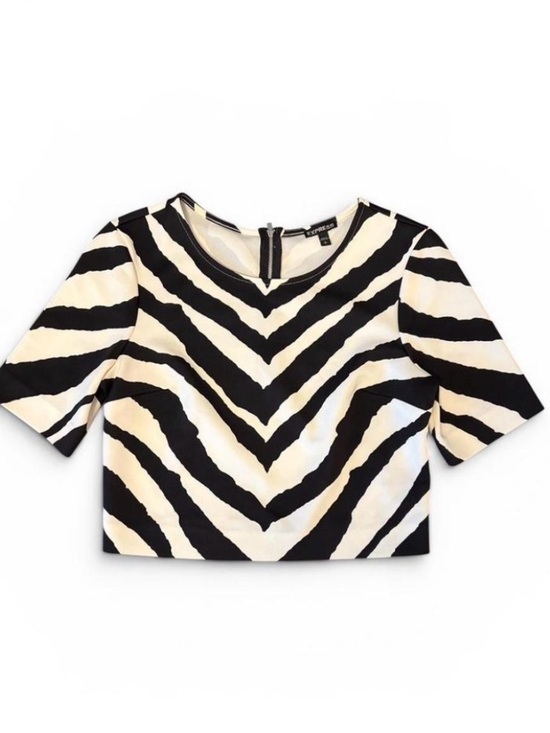 Express Tops - Express Black & White Zebra-Print Crop Top Shirt Futtet Sleeves Extra Small